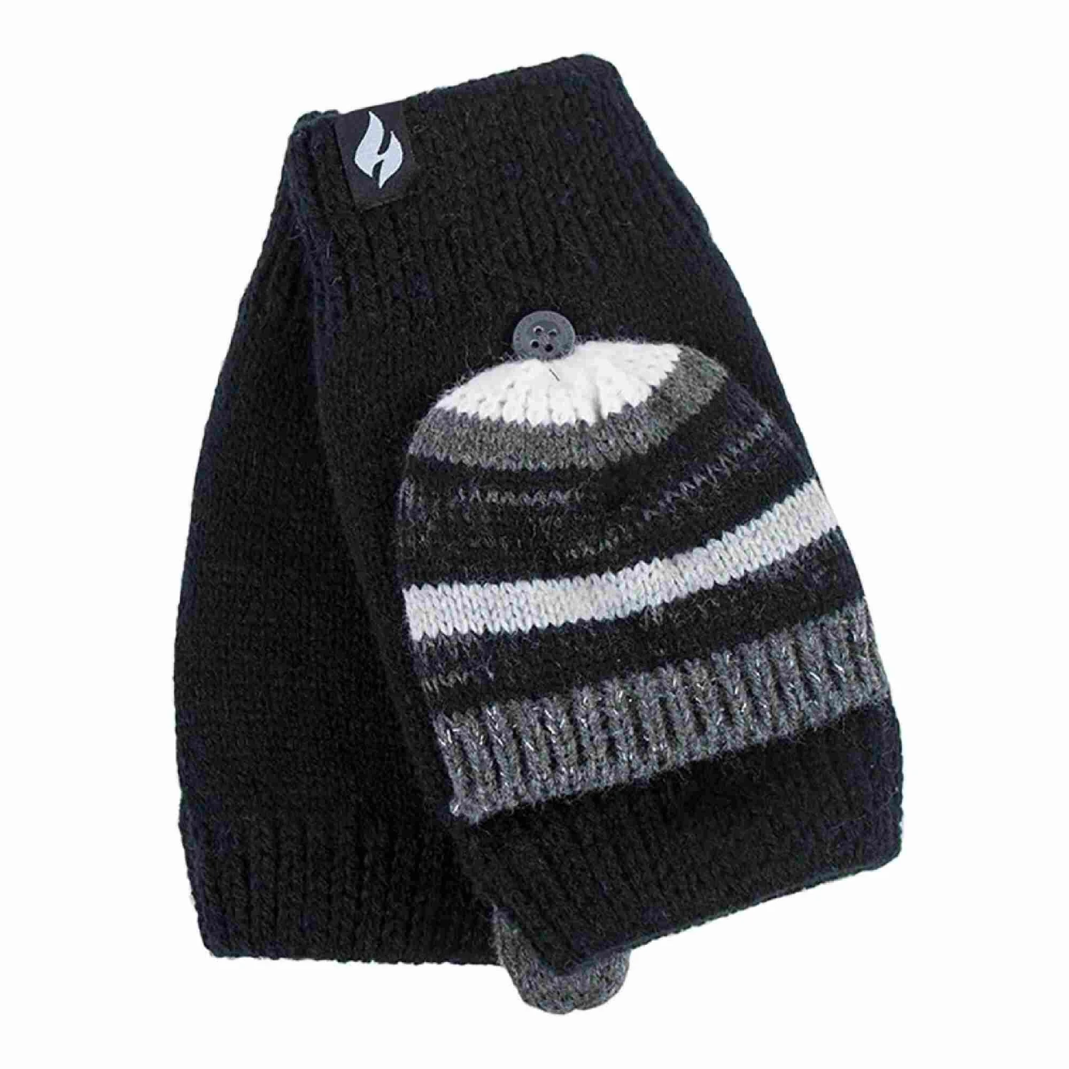 Ladies Striped Thermal Knitted Converter Mitten Gloves