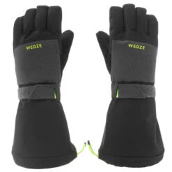 WEDZE KIDS’ WARM AND WATERPROOF SKI GLOVES 550 BLACK GREY -Hiking Equipment Store k25b5baae9954b62b846d430d085f4738