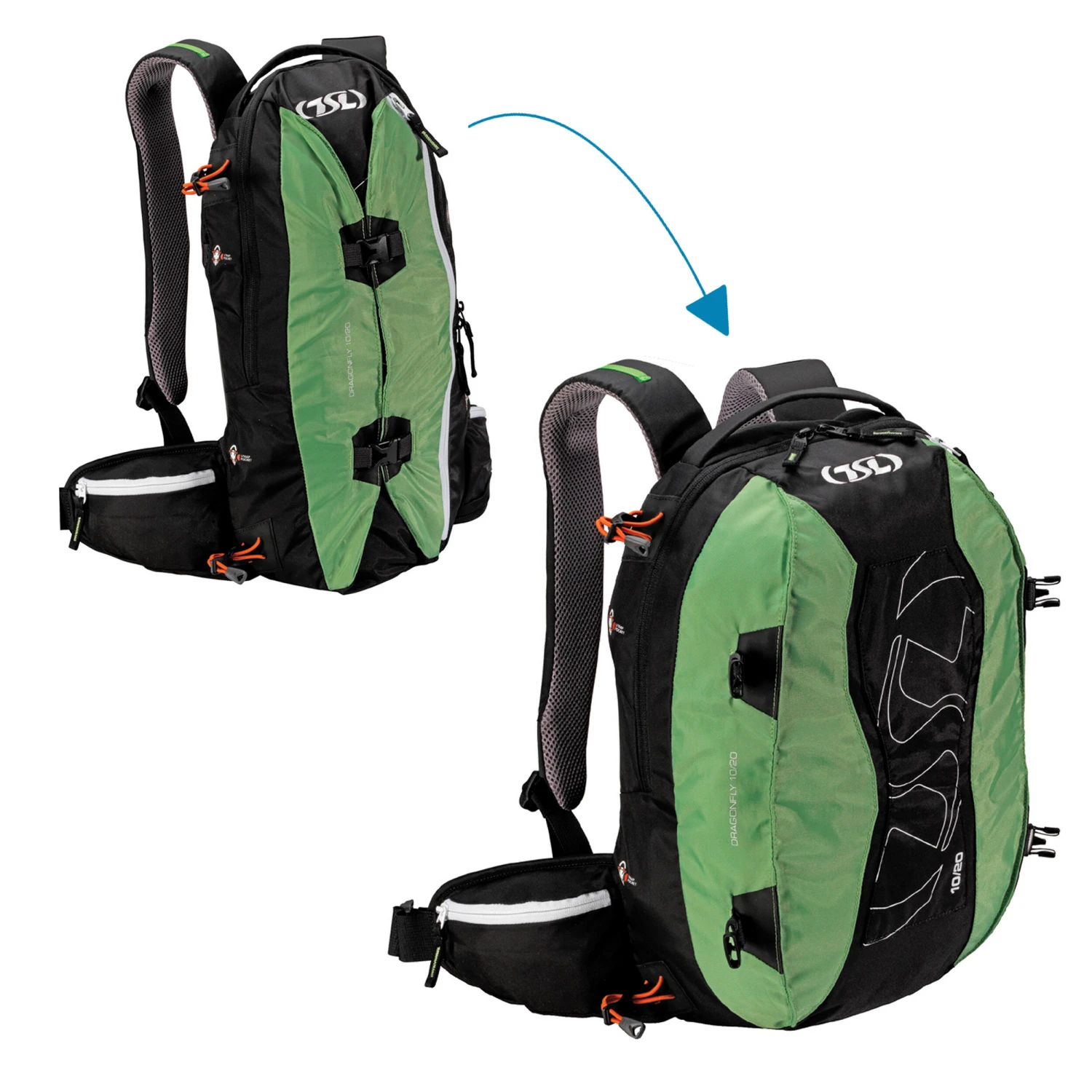TSL Snowshoe Backpack Dragonfly 10/20 L - Black/Green 5 TSL Snowshoe Backpack Dragonfly 10/20 L - Black/Green - Image 3
