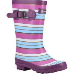 Cotswold Childrens/Kids Stripe Wellington Boots (Purple)